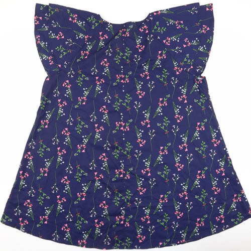 SheIn Womens Blue Floral Polyester Basic Blouse Size 4XL Round Neck