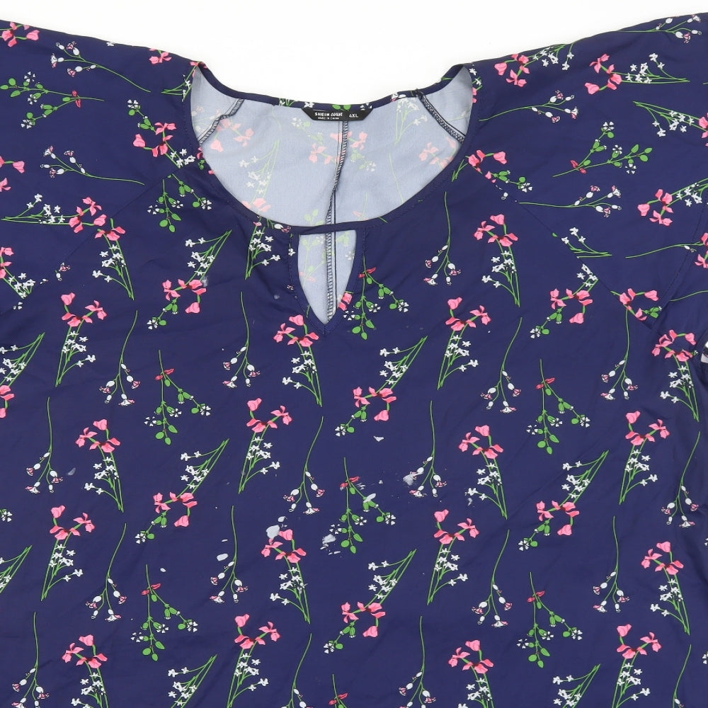SheIn Womens Blue Floral Polyester Basic Blouse Size 4XL Round Neck