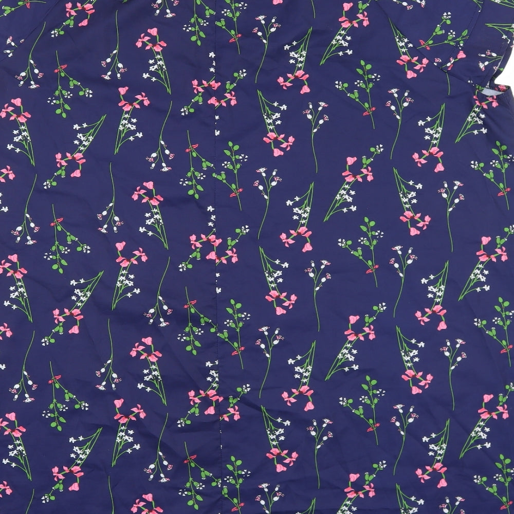 SheIn Womens Blue Floral Polyester Basic Blouse Size 4XL Round Neck