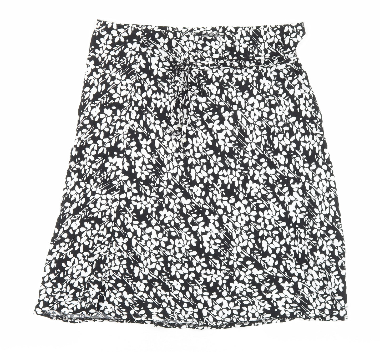 Marks and Spencer Womens Black Floral Polyester A-Line Skirt Size 14 Tie