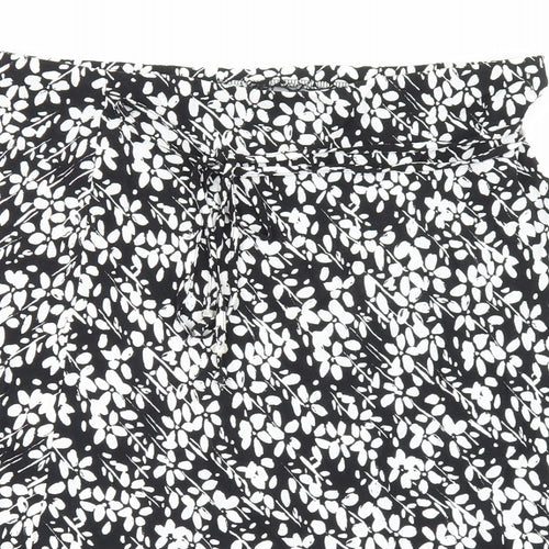 Marks and Spencer Womens Black Floral Polyester A-Line Skirt Size 14 Tie