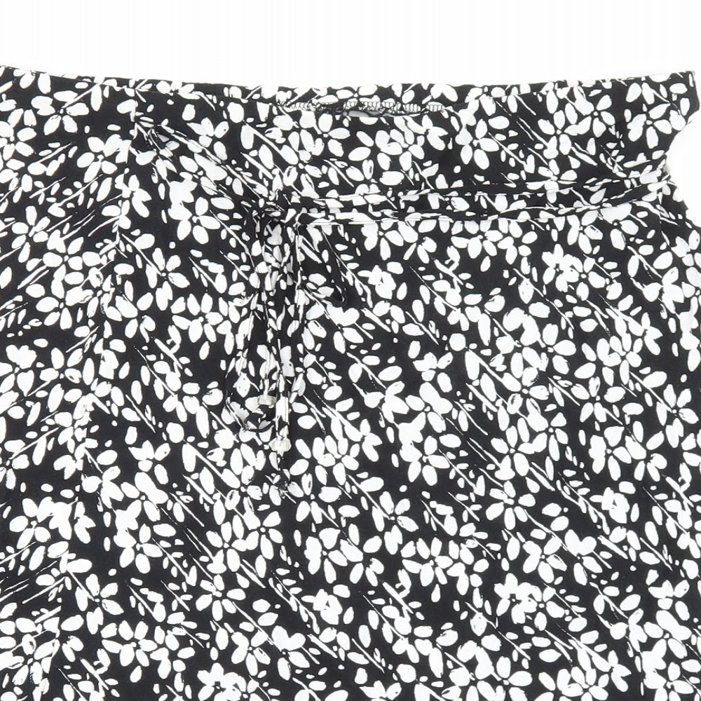 Marks and Spencer Womens Black Floral Polyester A-Line Skirt Size 14 Tie