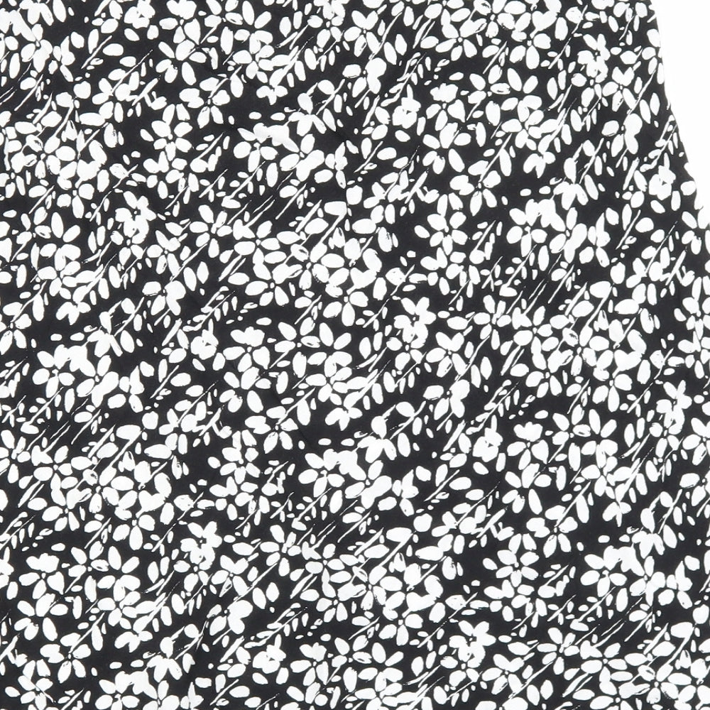 Marks and Spencer Womens Black Floral Polyester A-Line Skirt Size 14 Tie