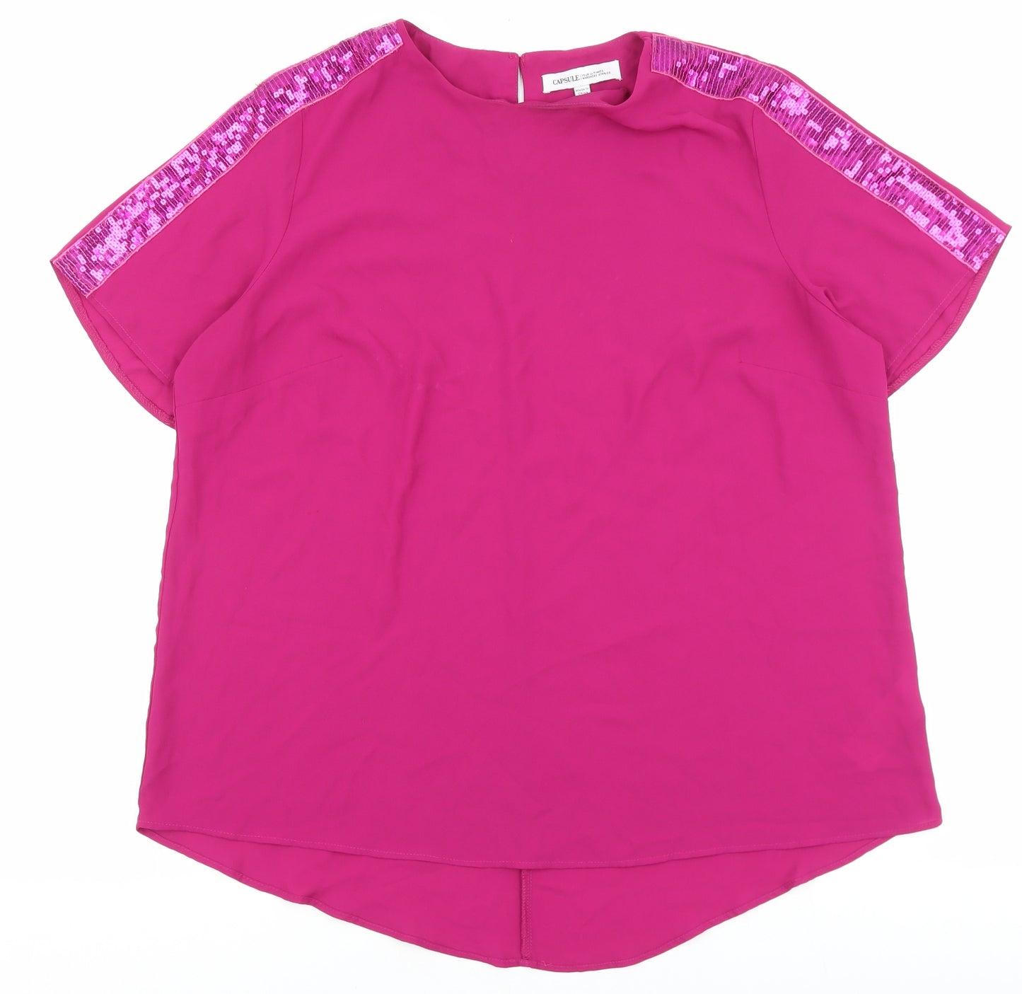 Capsule Womens Pink Polyester Basic T-Shirt Size 18 Round Neck - Sequin Sleeve Trim