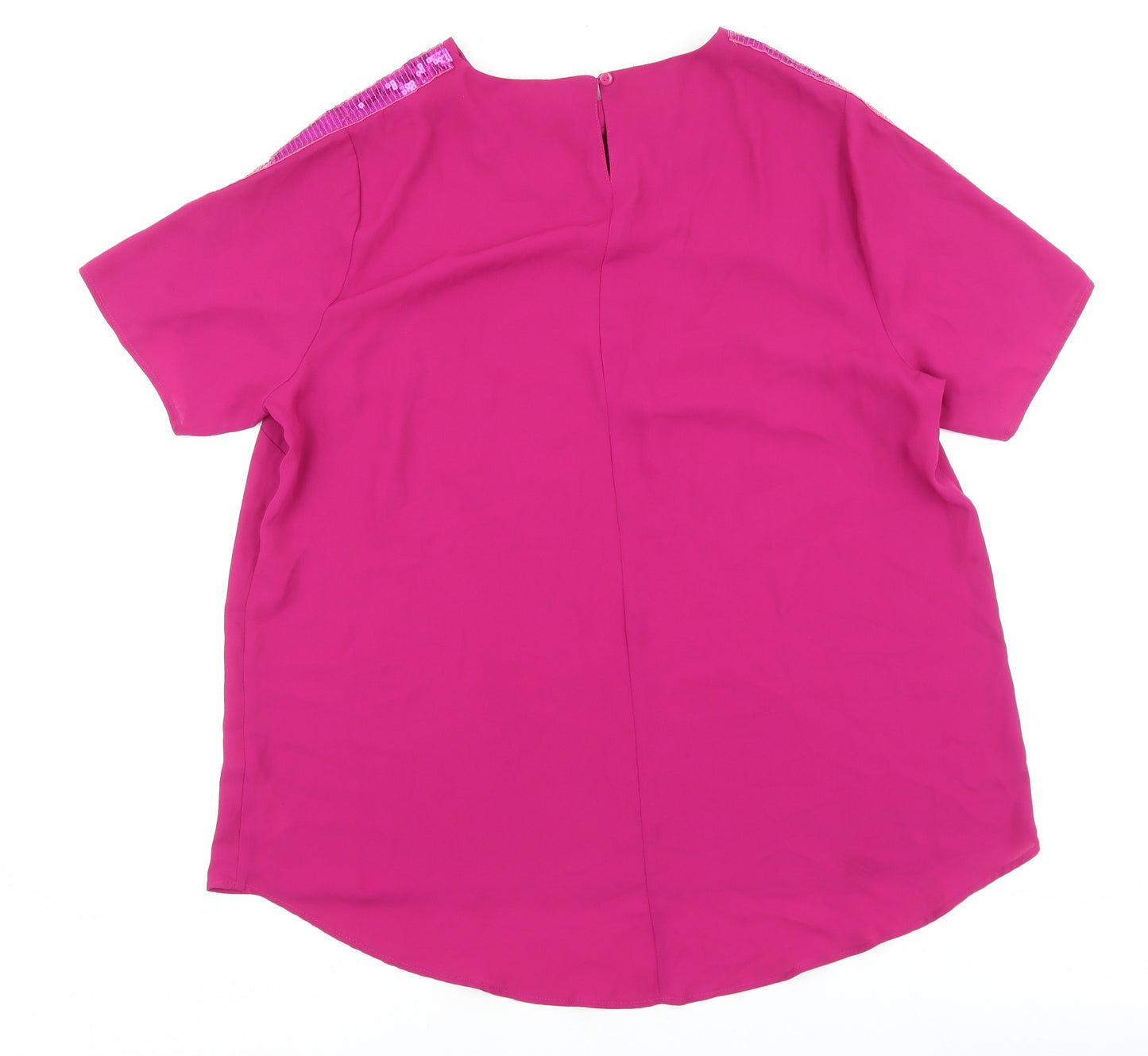Capsule Womens Pink Polyester Basic T-Shirt Size 18 Round Neck - Sequin Sleeve Trim