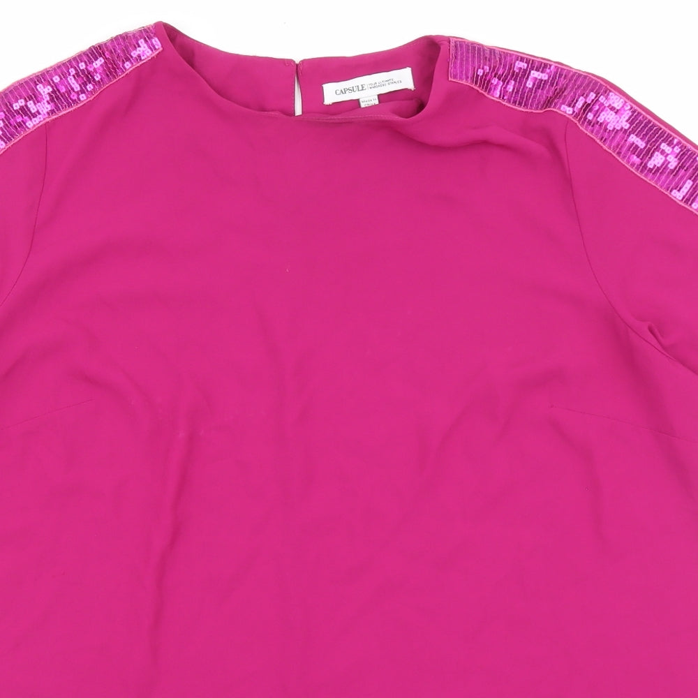 Capsule Womens Pink Polyester Basic T-Shirt Size 18 Round Neck - Sequin Sleeve Trim