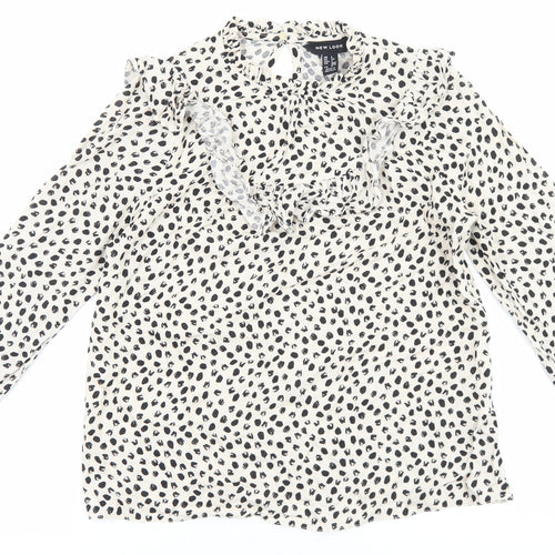 New Look Womens Beige Geometric Viscose Basic Blouse Size 6 Round Neck