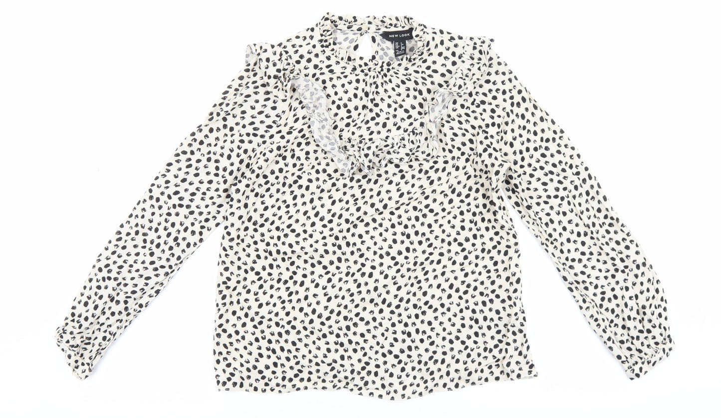 New Look Womens Beige Geometric Viscose Basic Blouse Size 6 Round Neck