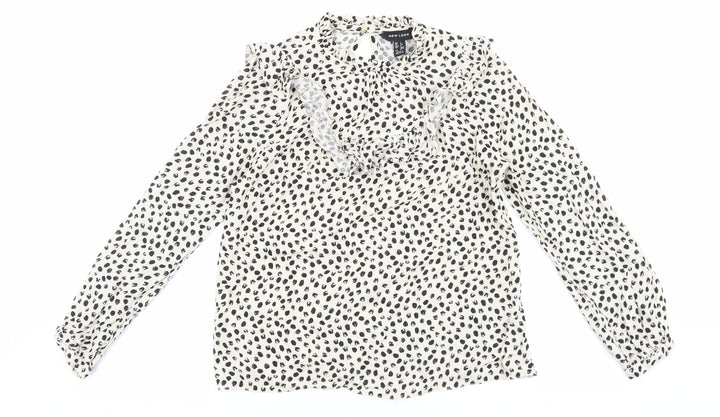 New Look Womens Beige Geometric Viscose Basic Blouse Size 6 Round Neck