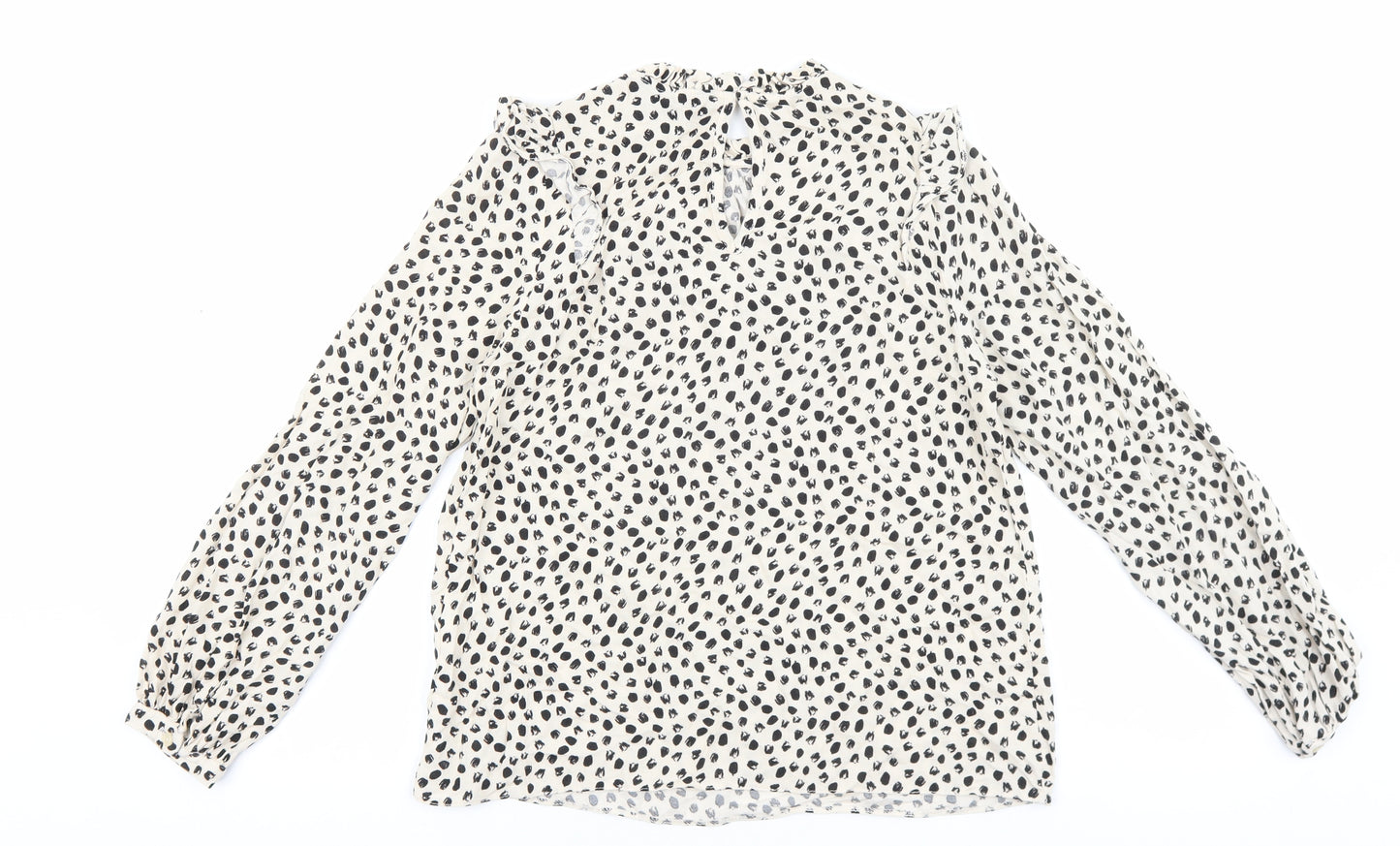 New Look Womens Beige Geometric Viscose Basic Blouse Size 6 Round Neck