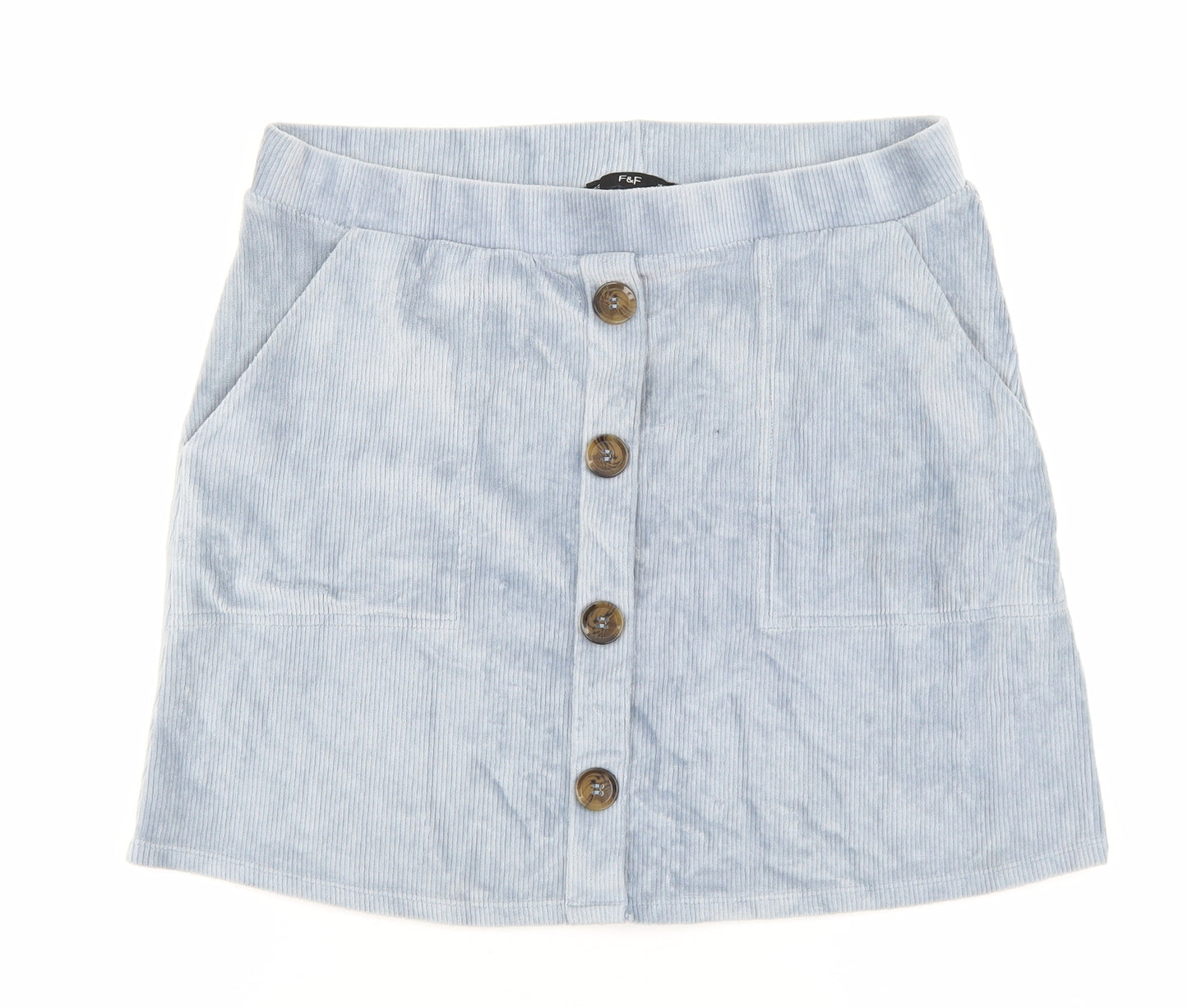 F&F Womens Blue Cotton A-Line Skirt Size 16 Button