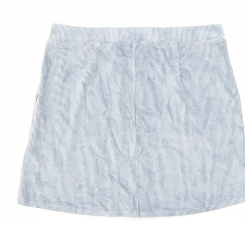F&F Womens Blue Cotton A-Line Skirt Size 16 Button