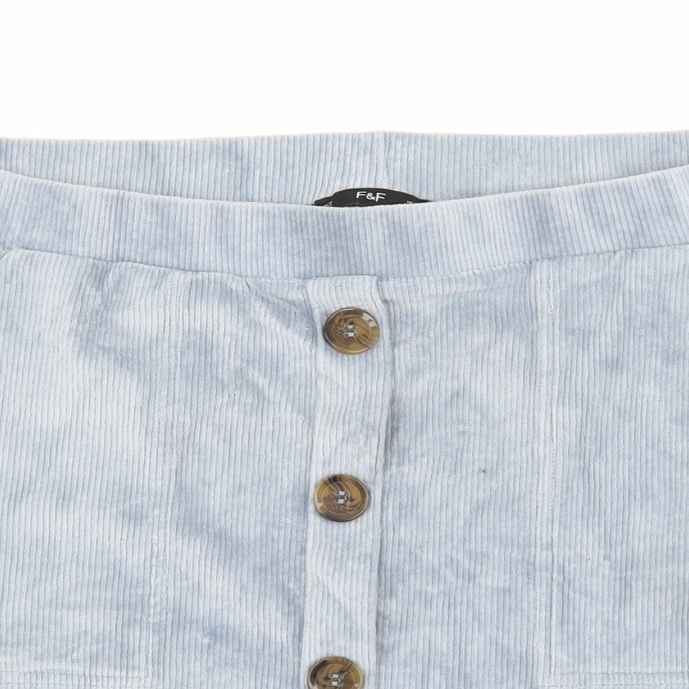 F&F Womens Blue Cotton A-Line Skirt Size 16 Button