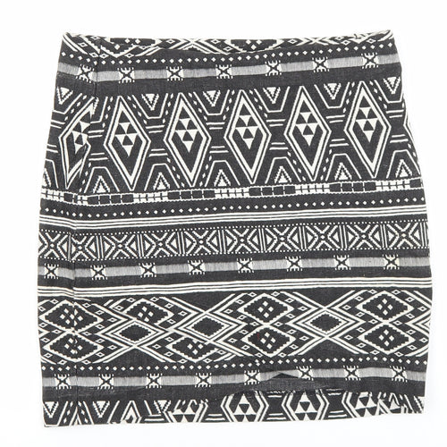 H&M Womens Black Geometric Polyester Straight & Pencil Skirt Size S