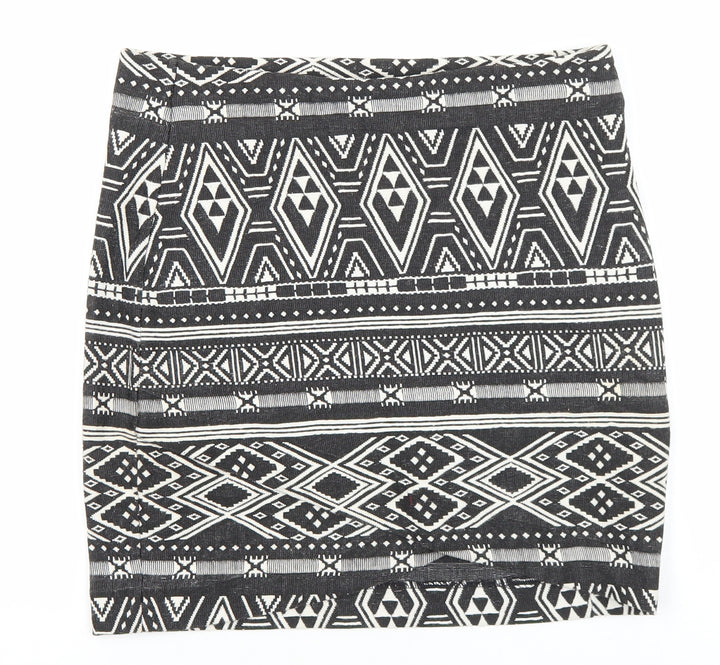 H&M Womens Black Geometric Polyester Straight & Pencil Skirt Size S