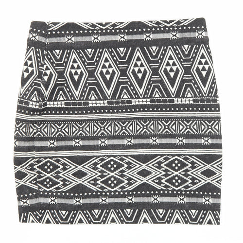 H&M Womens Black Geometric Polyester Straight & Pencil Skirt Size S