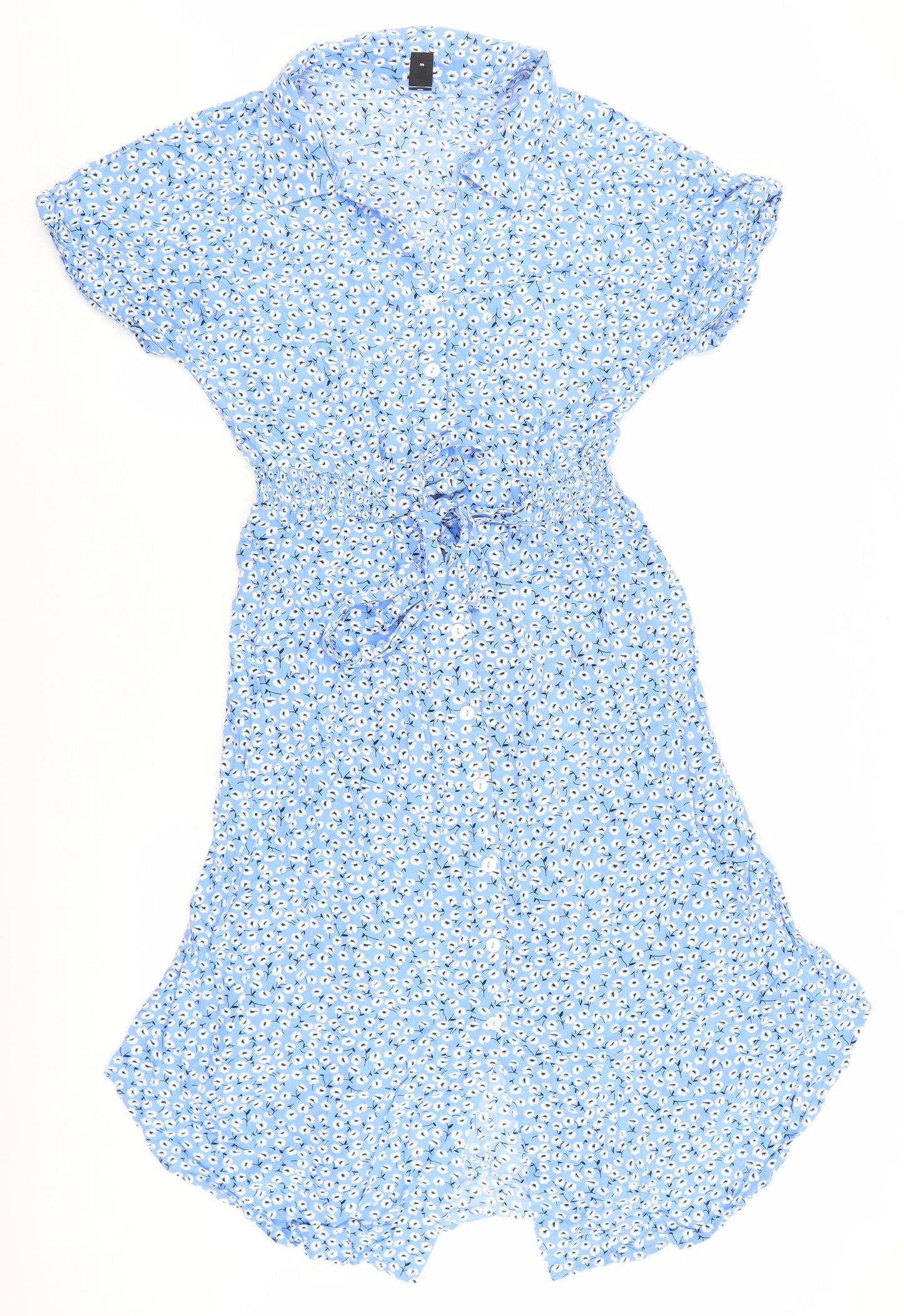 SheIn Womens Blue Floral Viscose Shirt Dress Size L Collared Button