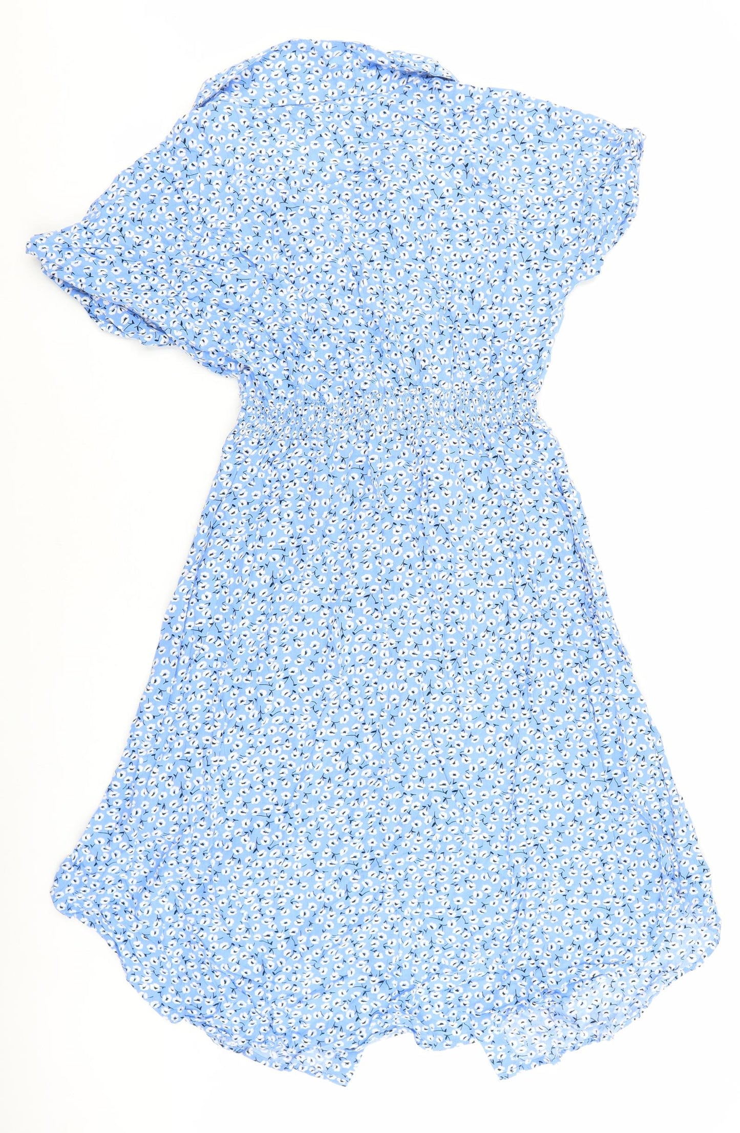 SheIn Womens Blue Floral Viscose Shirt Dress Size L Collared Button
