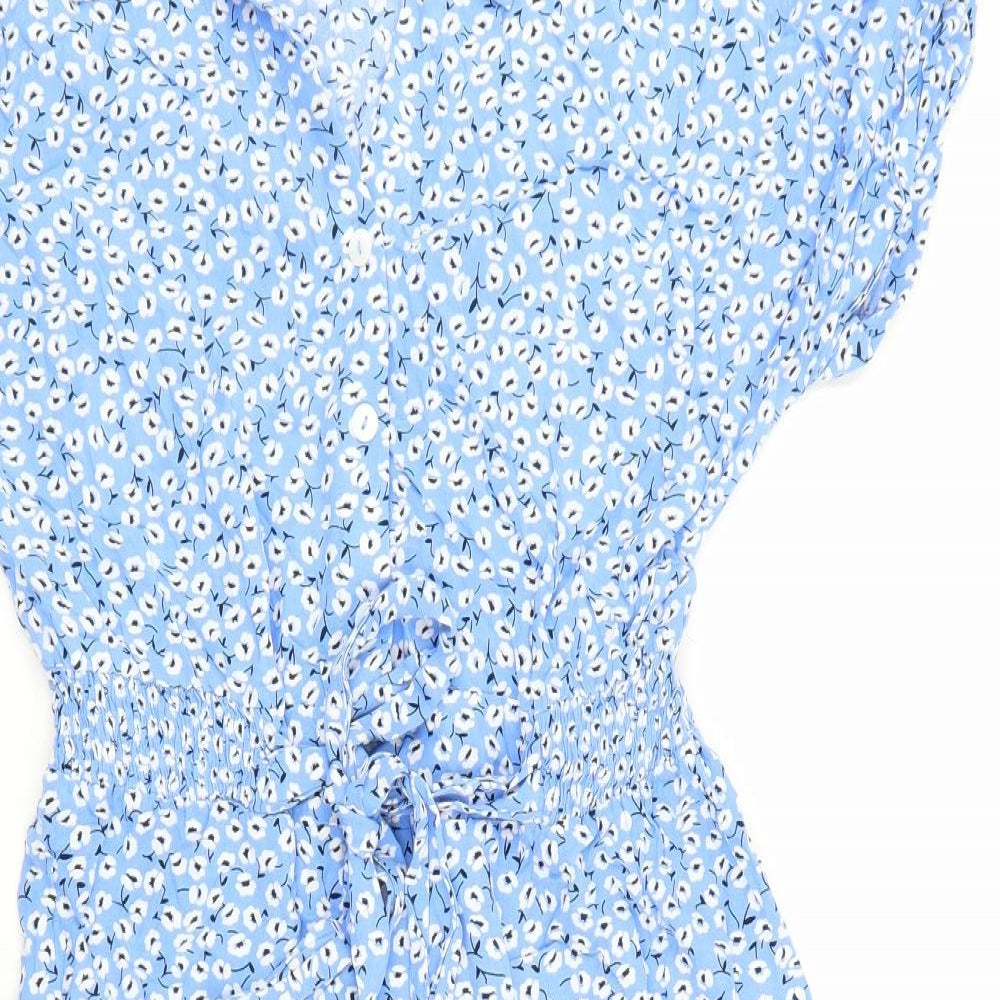 SheIn Womens Blue Floral Viscose Shirt Dress Size L Collared Button