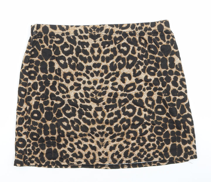 Preworn Womens Brown Animal Print Polyester Bandage Skirt Size XL - Leopard Pattern