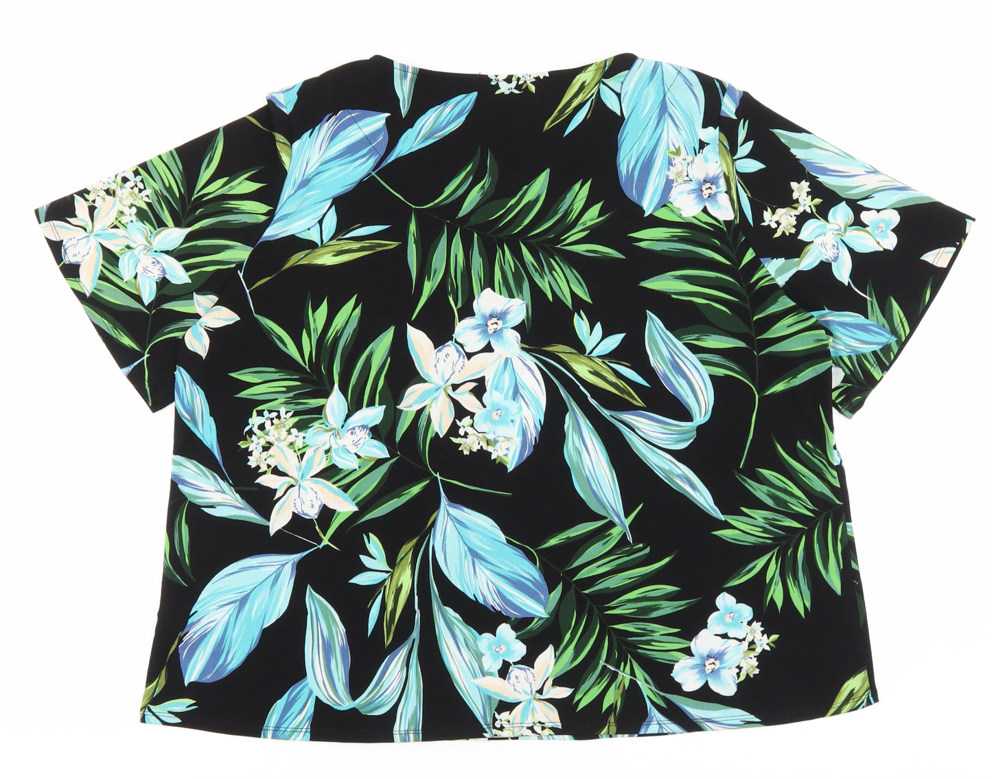 Marks and Spencer Womens Black Geometric Polyester Basic T-Shirt Size 18 V-Neck - Tropical Print