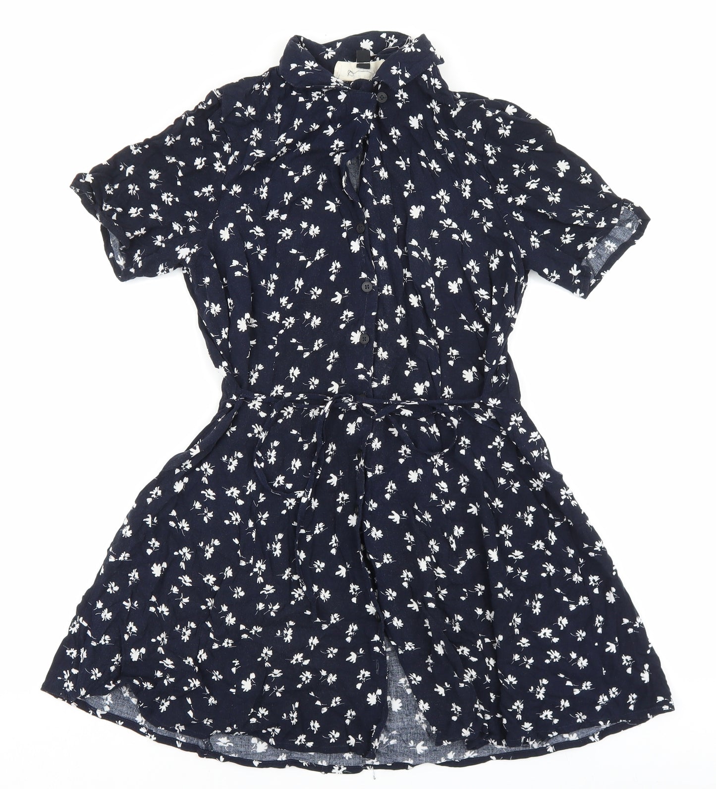 Urban renewal Womens Blue Floral Viscose Skater Dress Size S Collared Button