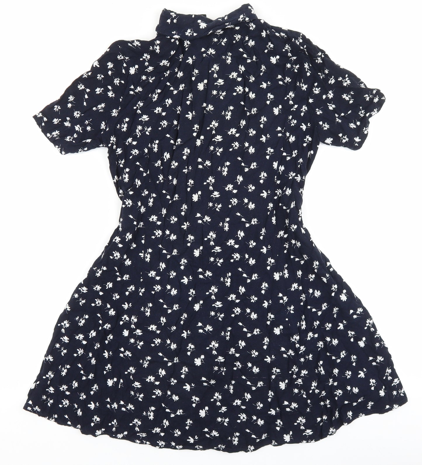Urban renewal Womens Blue Floral Viscose Skater Dress Size S Collared Button
