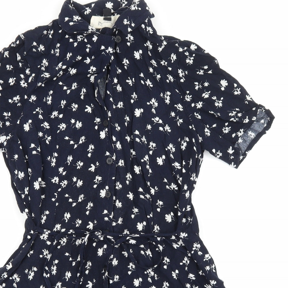 Urban renewal Womens Blue Floral Viscose Skater Dress Size S Collared Button