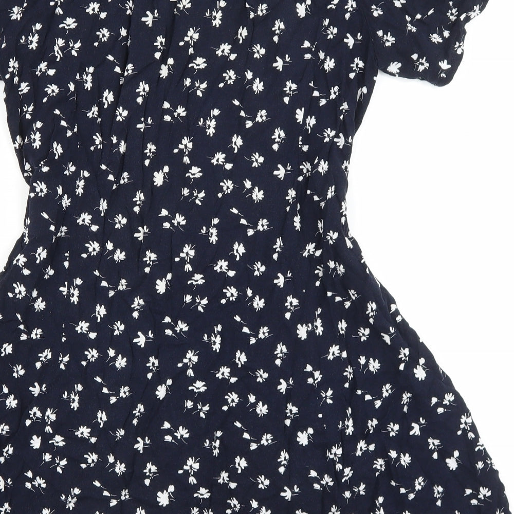 Urban renewal Womens Blue Floral Viscose Skater Dress Size S Collared Button