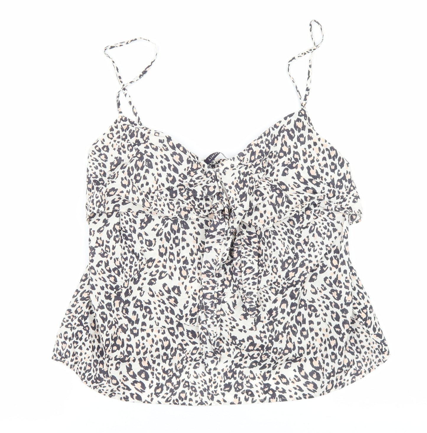 Marks and Spencer Womens Beige Animal Print 100% Cotton Basic Tank Size 8 V-Neck - Leopard Print