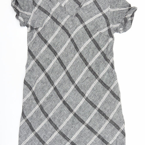 Preworn Womens Grey Geometric Polyester Shift Size 10 V-Neck Pullover