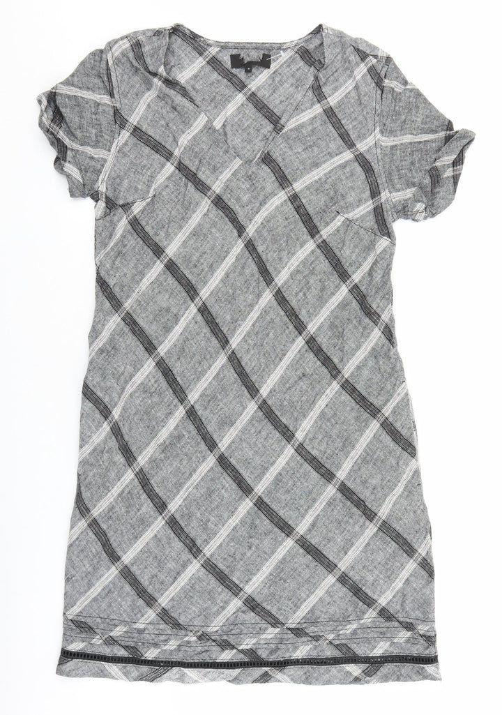 Preworn Womens Grey Geometric Polyester Shift Size 10 V-Neck Pullover