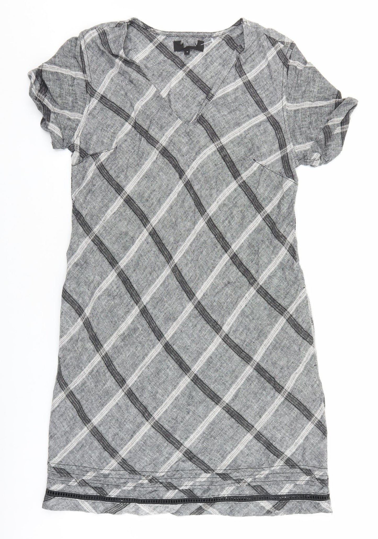 Preworn Womens Grey Geometric Polyester Shift Size 10 V-Neck Pullover