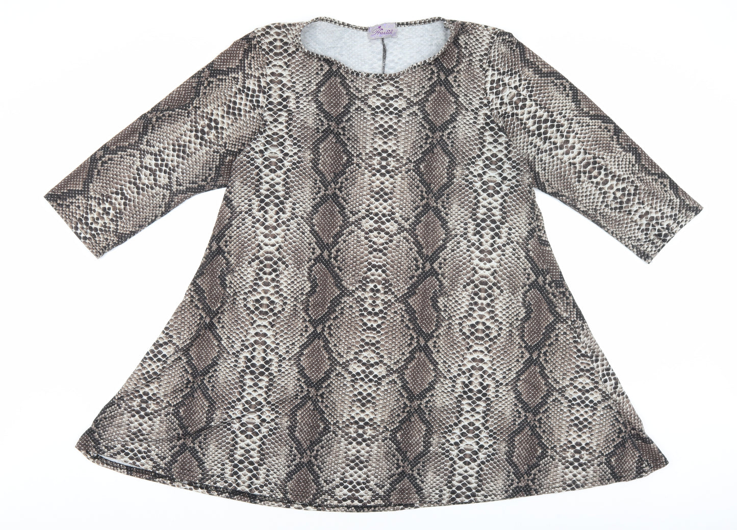 Praslin Womens Brown Animal Print Polyester Basic T-Shirt Size 18 Round Neck - Snake Print