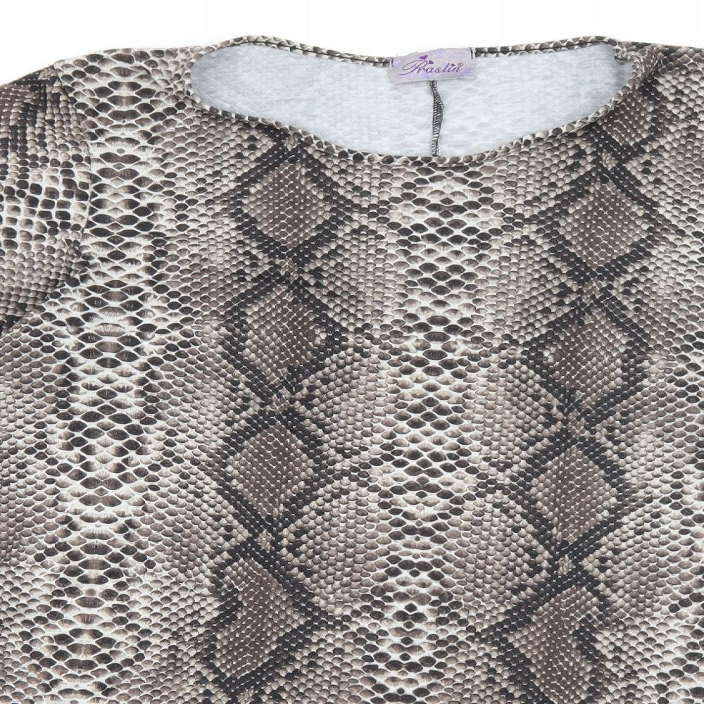Praslin Womens Brown Animal Print Polyester Basic T-Shirt Size 18 Round Neck - Snake Print