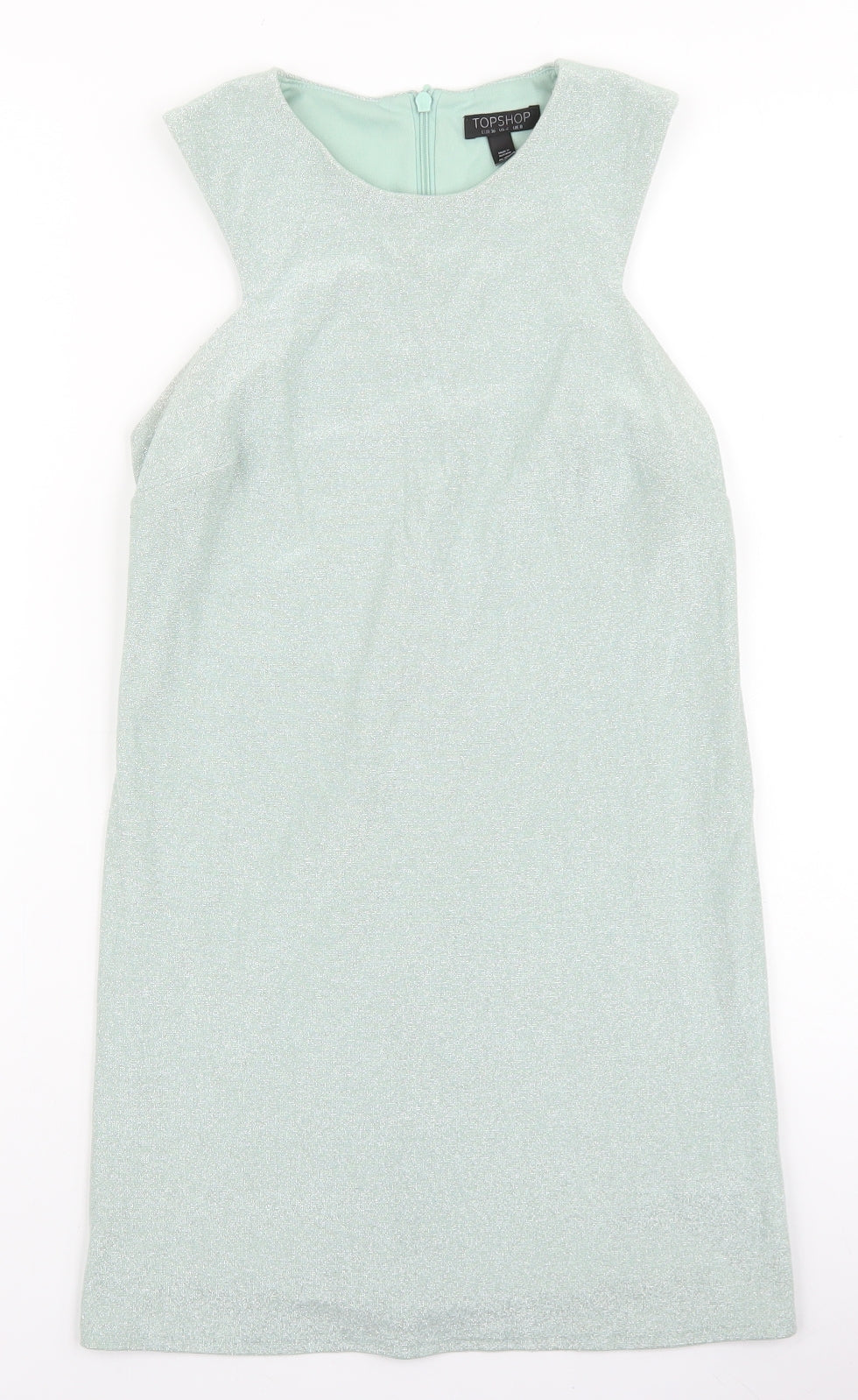 Topshop Womens Green Polyester Shift Size 8 Round Neck Zip