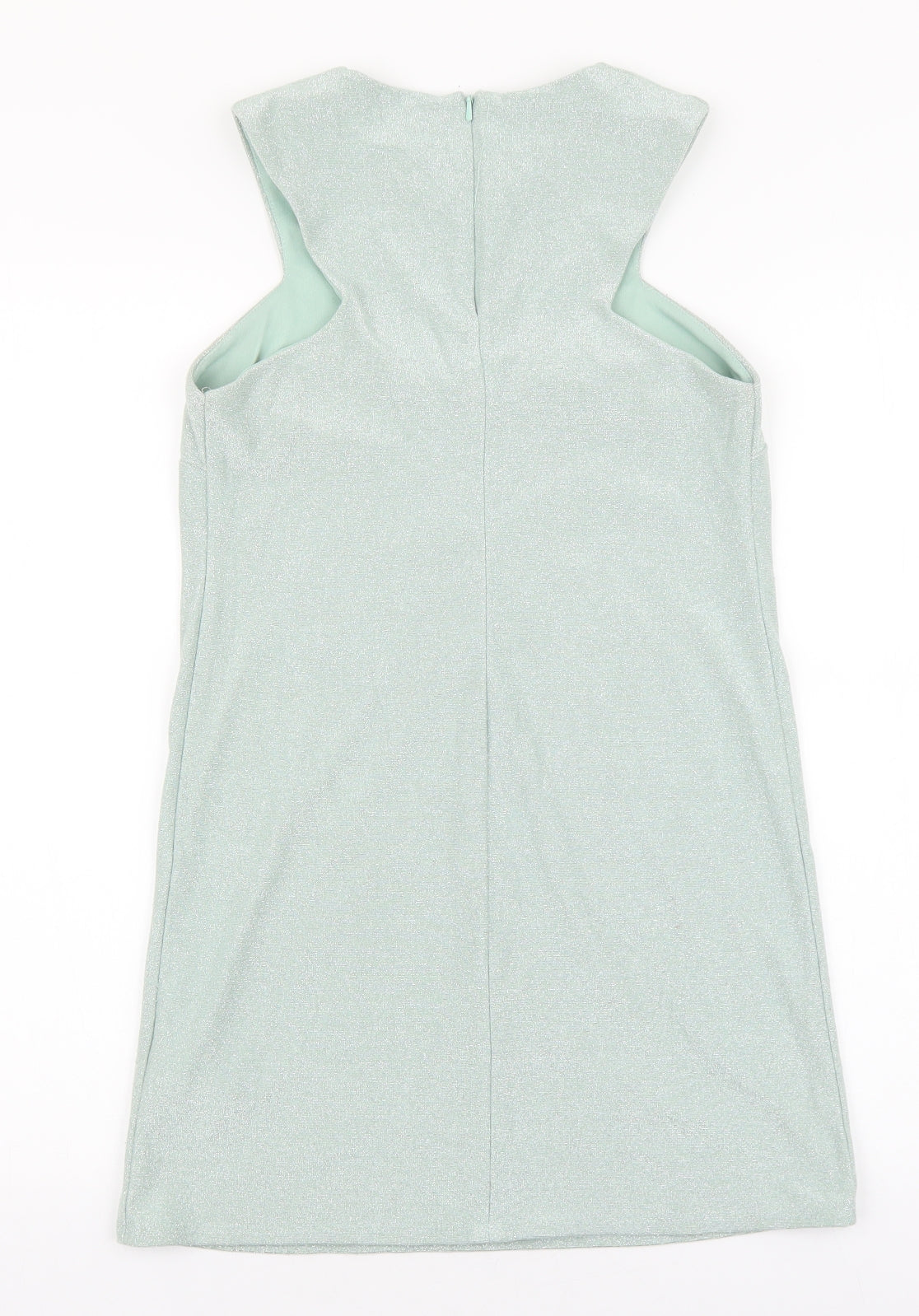 Topshop Womens Green Polyester Shift Size 8 Round Neck Zip