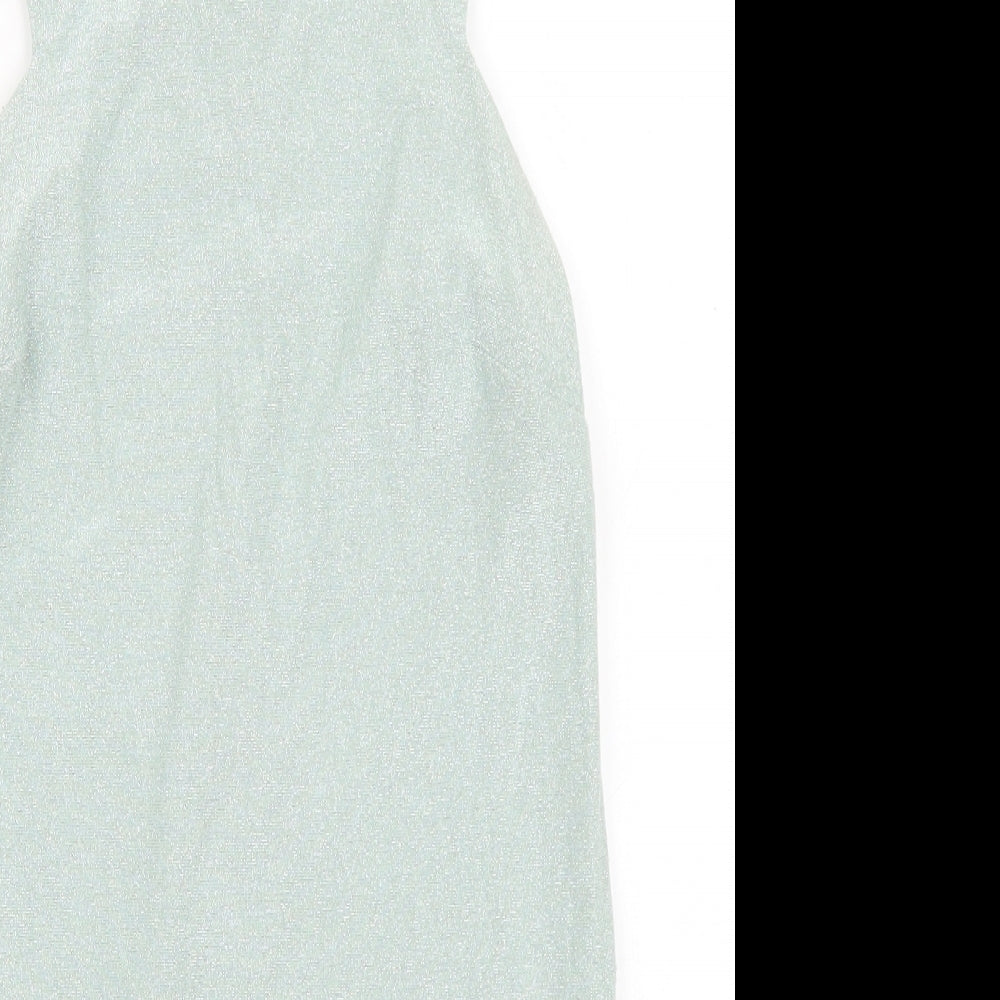 Topshop Womens Green Polyester Shift Size 8 Round Neck Zip