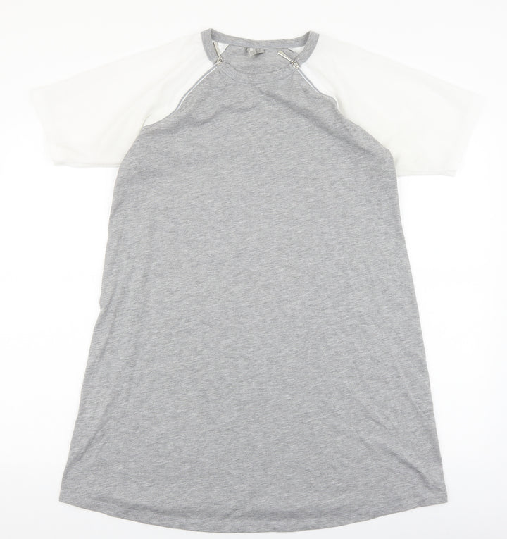 ASOS Womens Grey Viscose T-Shirt Dress Size 10 Round Neck Zip
