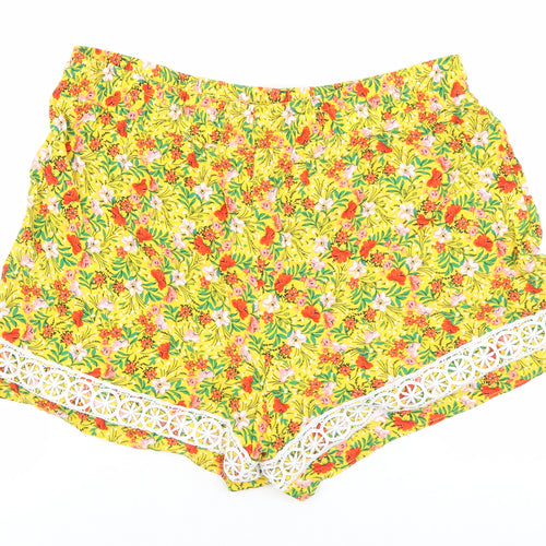 Papaya Womens Yellow Floral Viscose Mom Shorts Size 12 L3 in Regular Tie
