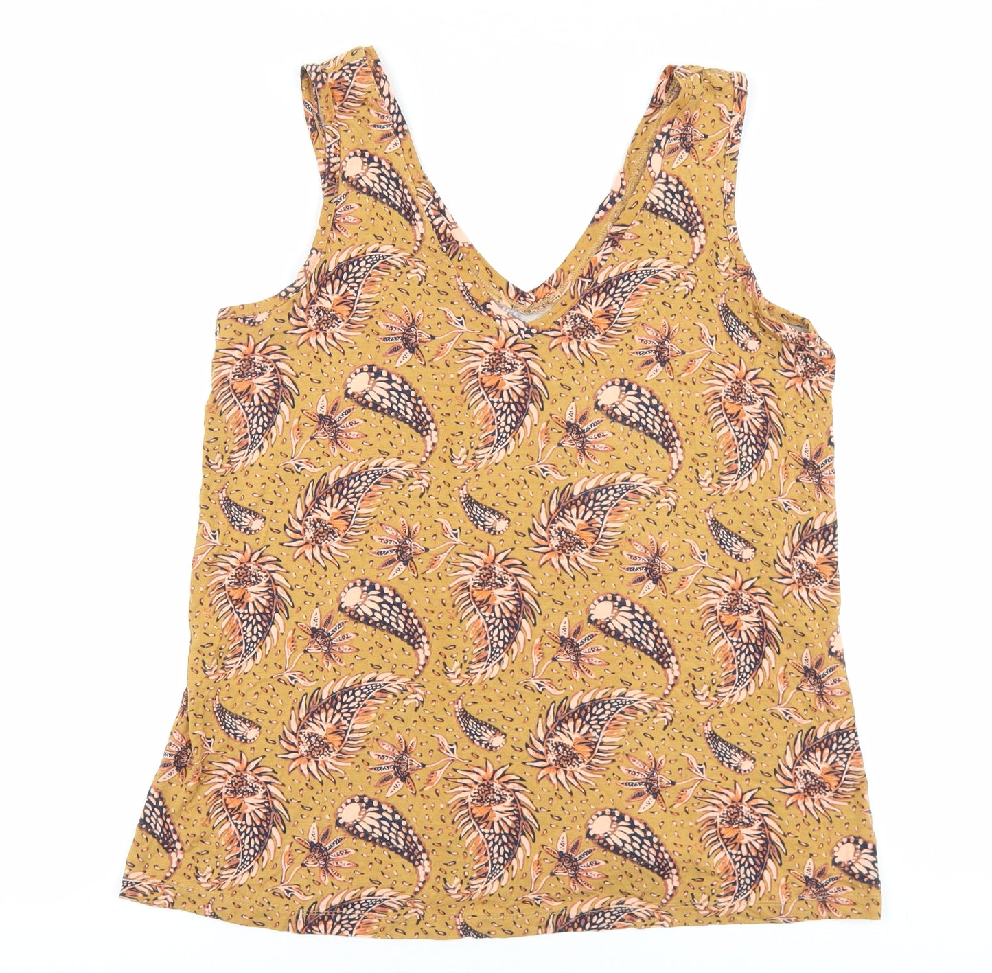 TU Womens Brown Geometric Viscose Basic Tank Size 12 V-Neck