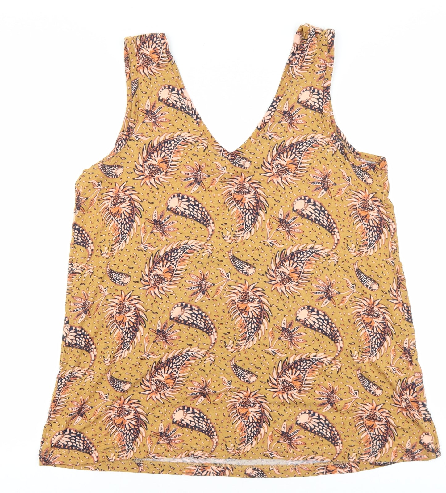 TU Womens Brown Geometric Viscose Basic Tank Size 12 V-Neck