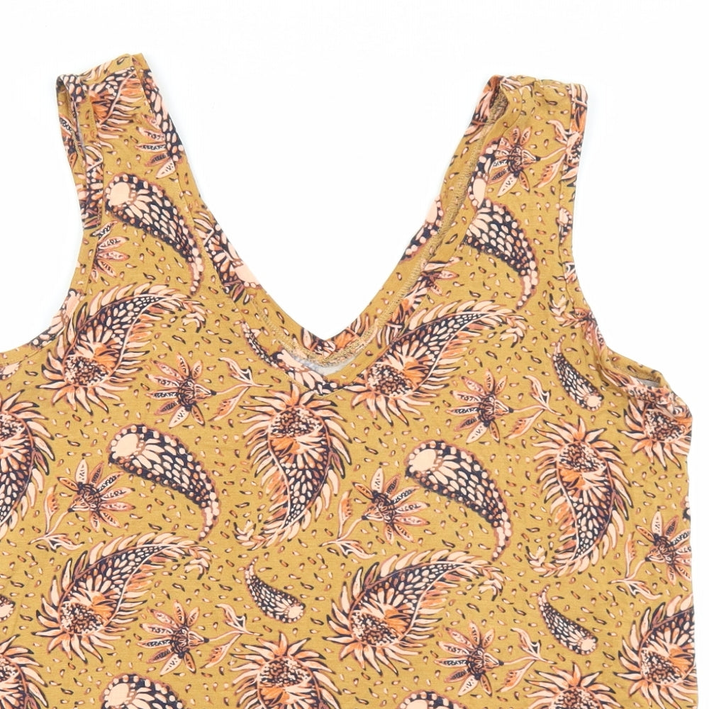 TU Womens Brown Geometric Viscose Basic Tank Size 12 V-Neck