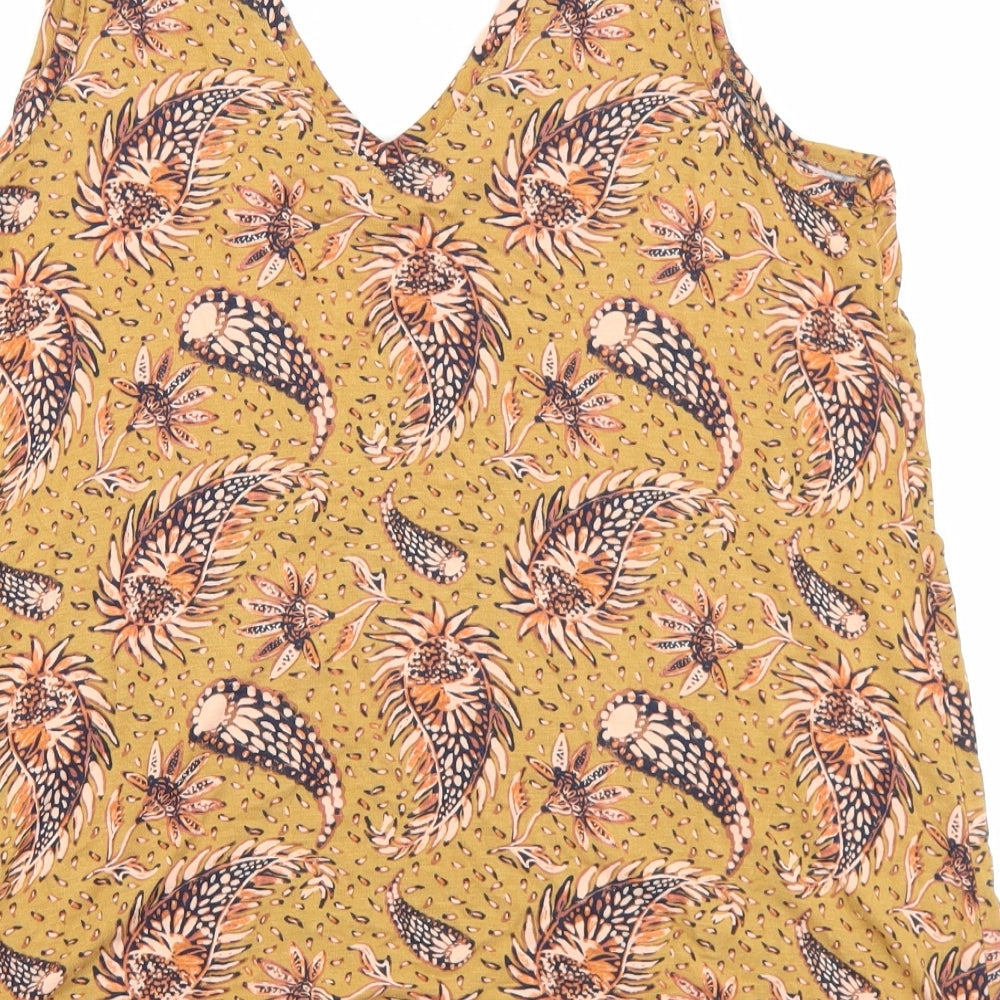 TU Womens Brown Geometric Viscose Basic Tank Size 12 V-Neck