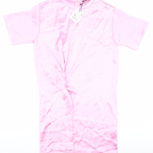 Zara Womens Pink Polyester T-Shirt Dress Size S Round Neck Pullover