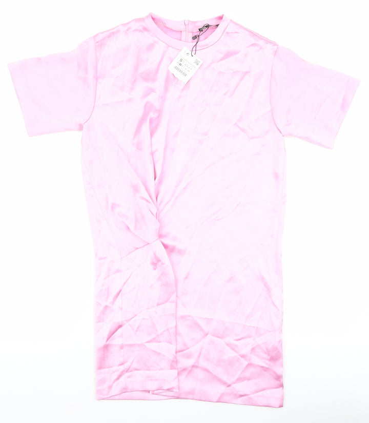 Zara Womens Pink Polyester T-Shirt Dress Size S Round Neck Pullover