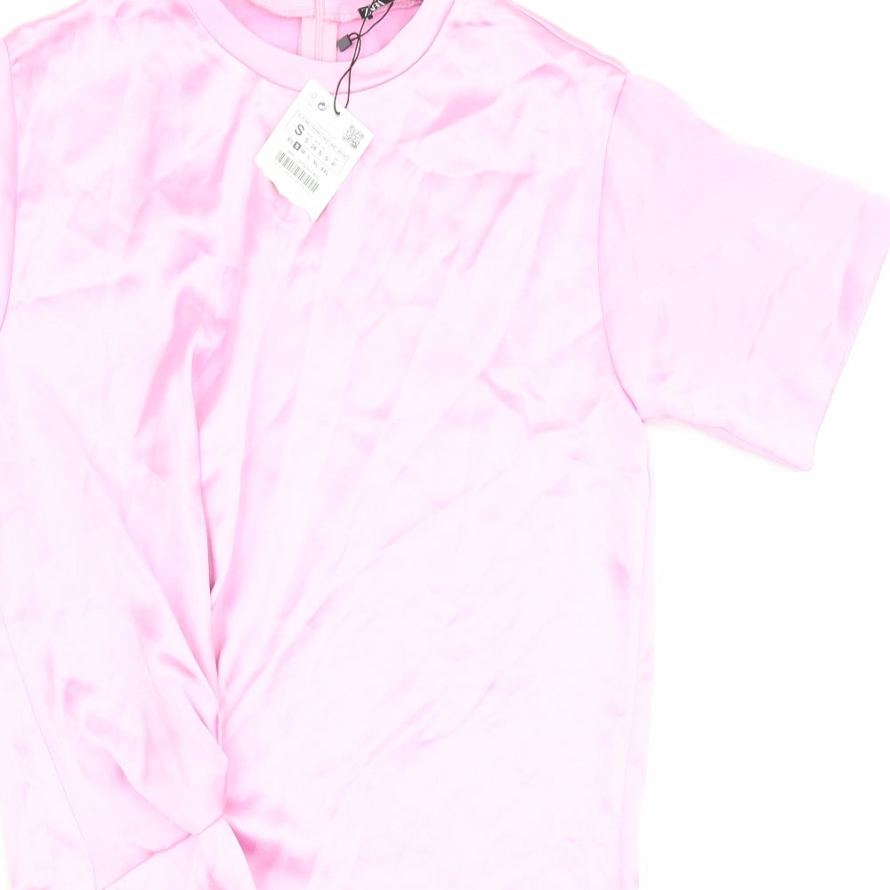 Zara Womens Pink Polyester T-Shirt Dress Size S Round Neck Pullover