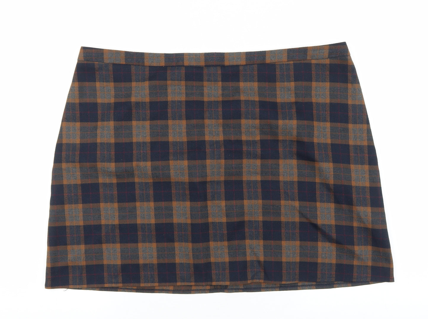 Primark Womens Multicoloured Plaid Polyester Mini Skirt Size 20 Zip