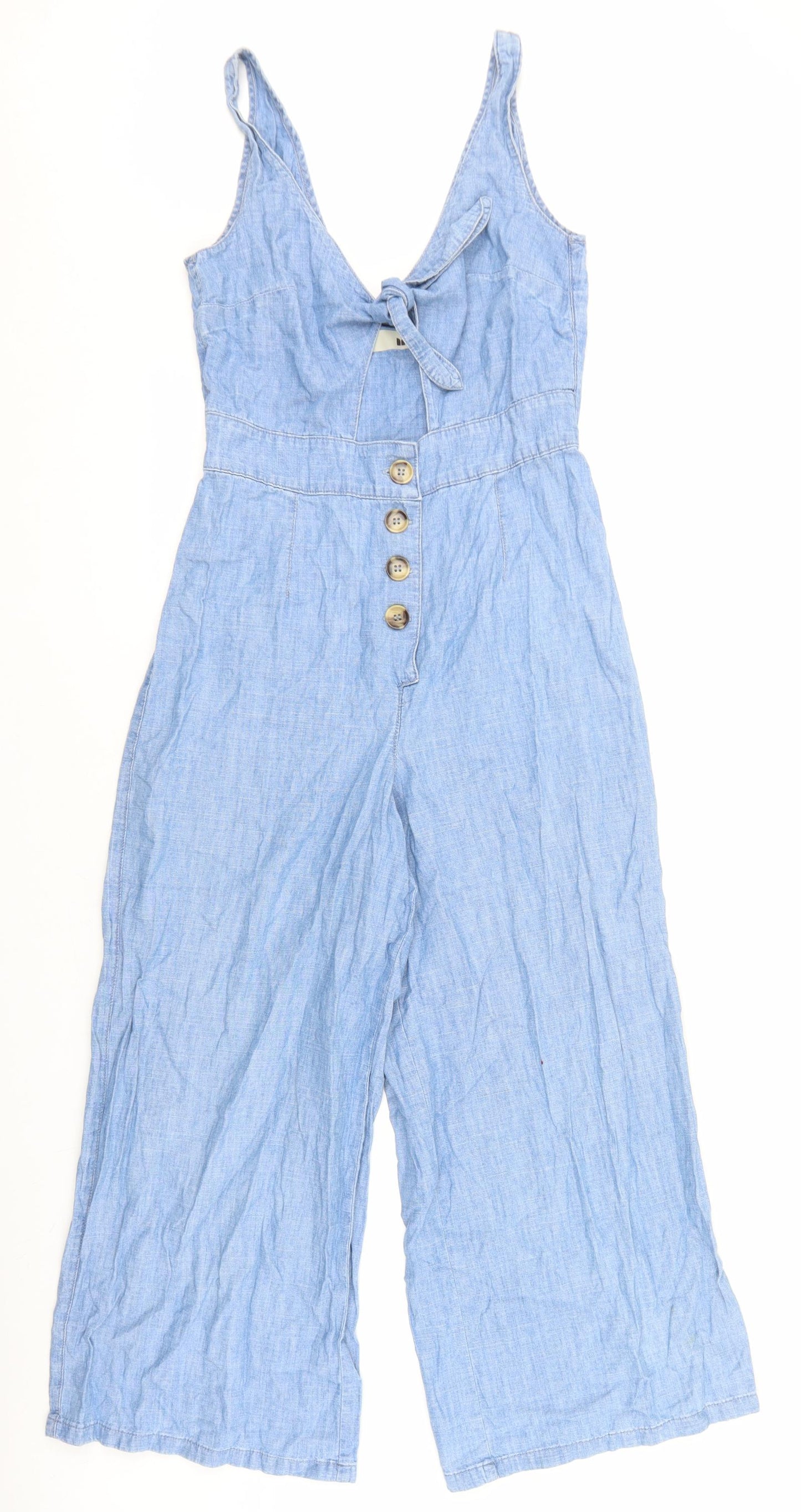 Topshop Womens Blue 100% Cotton Jumpsuit One-Piece Size 8 L23 in Button