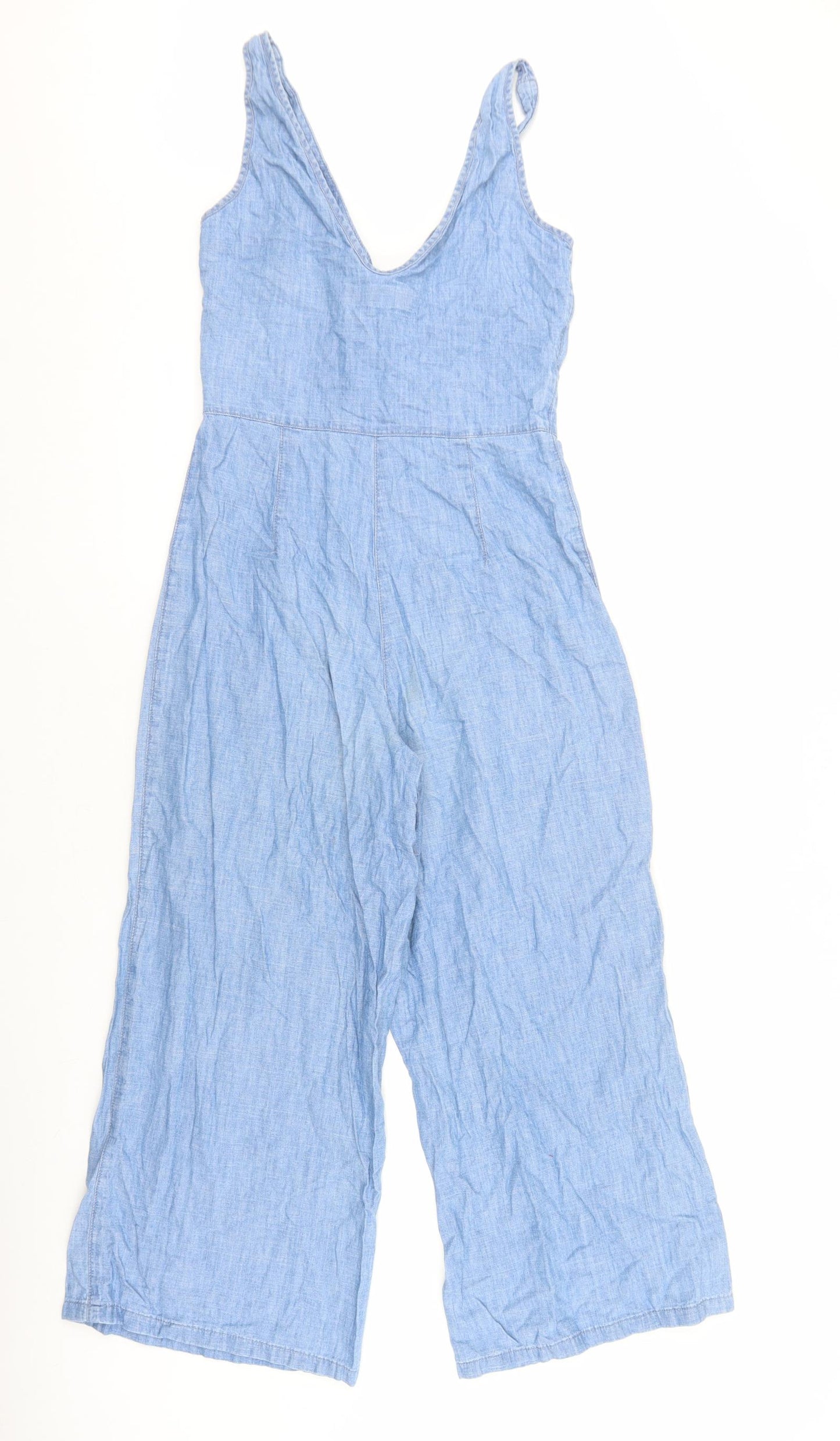Topshop Womens Blue 100% Cotton Jumpsuit One-Piece Size 8 L23 in Button